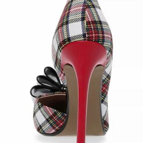 NWB Betsey Johnson Prince-P Bow Pumps 8 - SOLD OUT in this size RED/WHITE PLAID - Picture 5 of 7